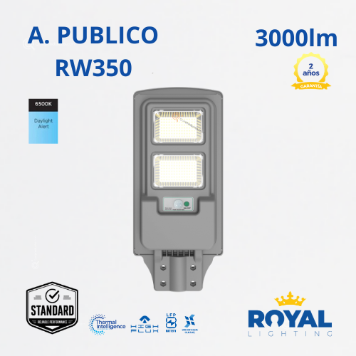 LED Lum Alumbrado Pub. Solar RW350, 110G, 6500K, IP65, Ref RW350, Marca Royal Lighting (En Stock) x2 Puntos