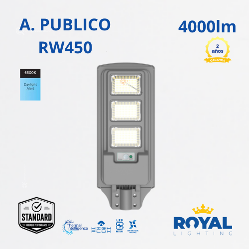 LED Lum Alumbrado Pub. Solar RW450, 110G, 6500K, IP65, Ref RW450, Marca Royal Lighting (En Stock) X1 Punto