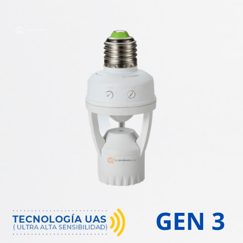 Sensor de Mov. Infrarrojo, S-R1 Gen3, Portabombilla E27, 360G, 60W Max LED, 100-240V, Marca Royal Lighting (En Stock)