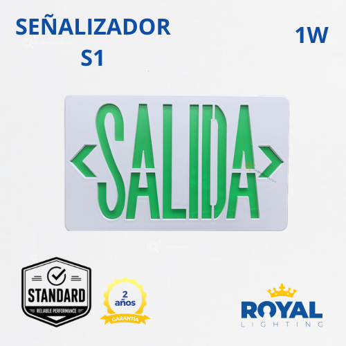 LED Señalizador de emergencia salida 1W, 100-240V, Ref S1, Marca Royal Lighting (En Stock) X1 Punto