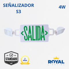 LED Señal salida + Luminaria de emergencia 4W, 140 lm, 100-240V, Ref S3, Marca Royal Lighting (En Stock)