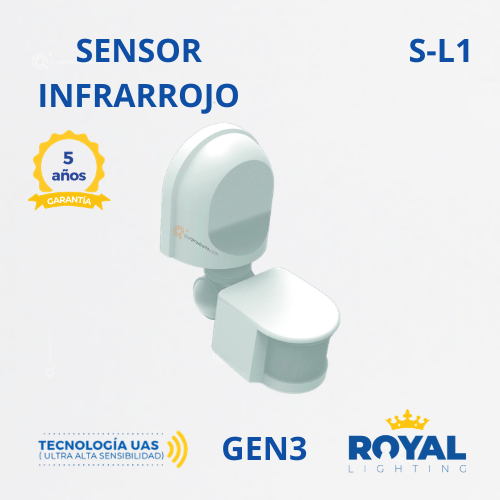 Sensor de Mov. Infrarrojo, S-L1 Gen3, Tec/Par, 180G, 200W Max LED, 120V, Marca Royal Lighting (En Stock) X1 Punto