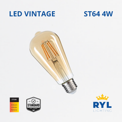 LED Vintage ST64 4W, 2700K, 320lm, 320G, 120V, E27, Ref YBV01ST64, Marca Royal Lighting (En stock)