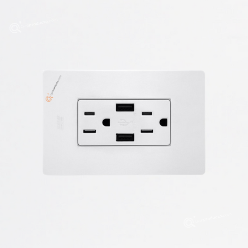 Toma Doble Americana 2p/tierra + 2USB, 15A, 110-150V, Ref 14066N-USB, Marca SOLAIO-EXE (O)