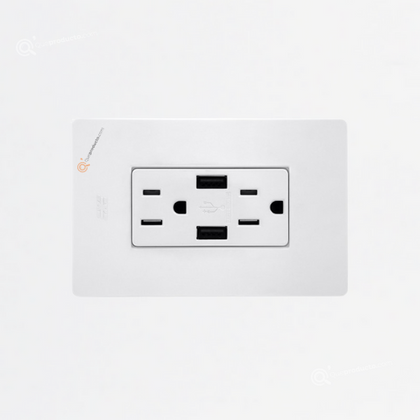 Toma Doble Americana 2p/tierra + 2USB, 15A, 110-150V, Ref 14066N-USB, Marca SOLAIO-EXE (O)
