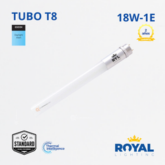 LED Tubo T8 opalizado vid 18W, 6500K, 1600 lm, 240G, Conx 1E, 100-240V, Marca Royal Lighting (En Stock)