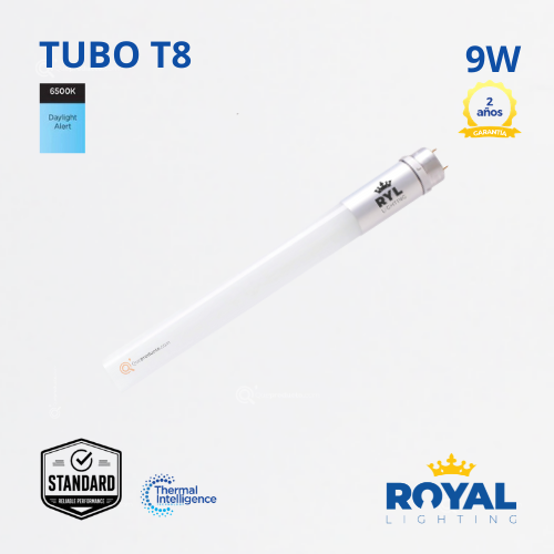 LED Tubo T8 opalizado vid 9W, 6500K, 800 lm, 240G, Conx 2E, 100-240V, Marca Royal Lighting (En Stock) X1 Punto