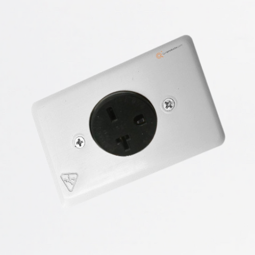 Toma Bifasica Pata Cruzada 20A Incrustar, Polo a Tierra, 250V, IP20, Ref FT-14, Marca Kontiki (En Stock)