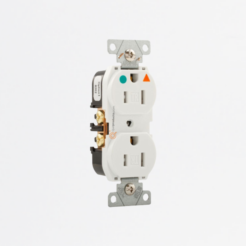 Toma Doble Hospitalario Polo a Tierra Blanca (Sin tapa), 15a 125V, Ref TRIG8200W, Marca Eaton (O)