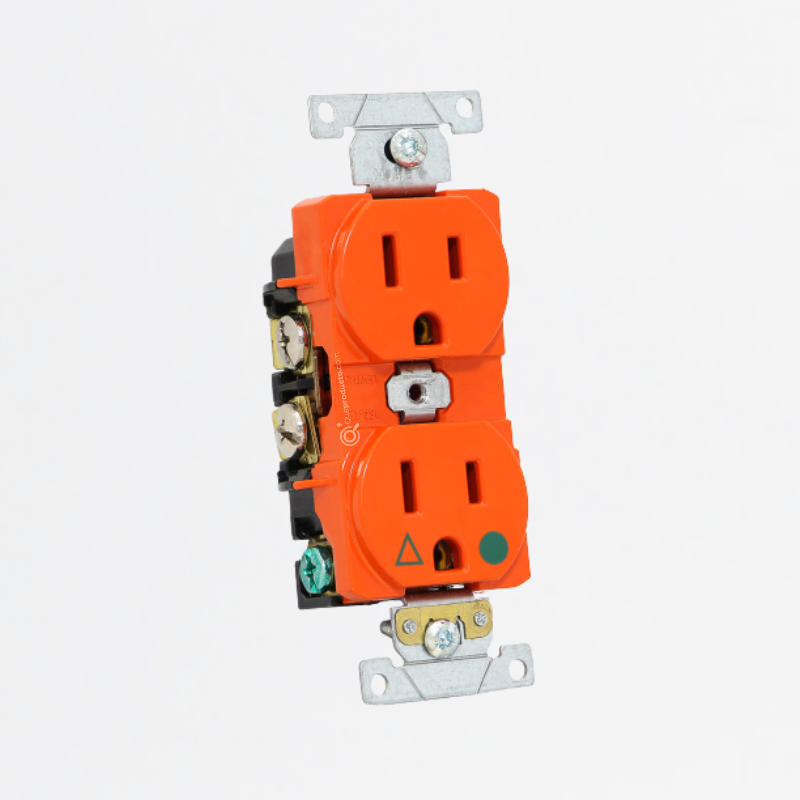 Toma Doble Hospitalario Polo a Tierra Naranja (Sin tapa), 15a 125V, Ref TRIG8200RN, Marca Eaton (O)