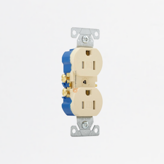 Toma Doble Polo a Tierra de Seguridad Marfil (Sin Tapa), 15A 125V, Ref TR270V, Marca Eaton (Bajo Pedido)