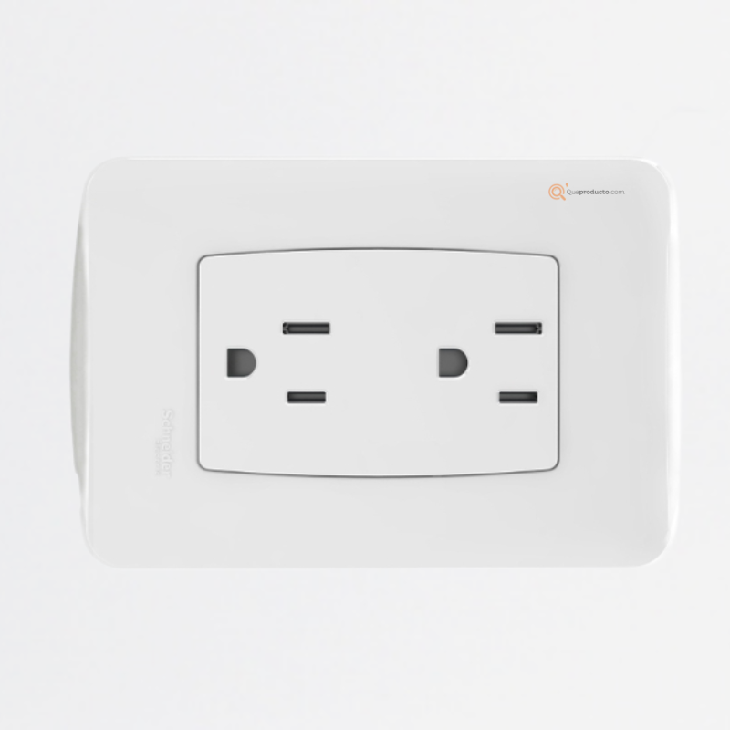 Tomacorriente Doble Miluz 15A Max. 250V 2Polos + Tierra 50/60Hz S3B10280, Marca Schneider (Bajo Pedido)