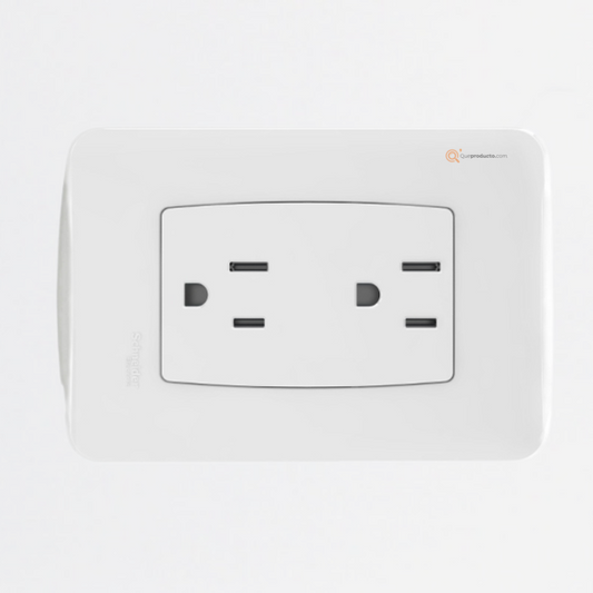 Tomacorriente Doble Miluz 15A Max. 250V 2Polos + Tierra 50/60Hz S3B10280, Marca Schneider (Bajo Pedido)