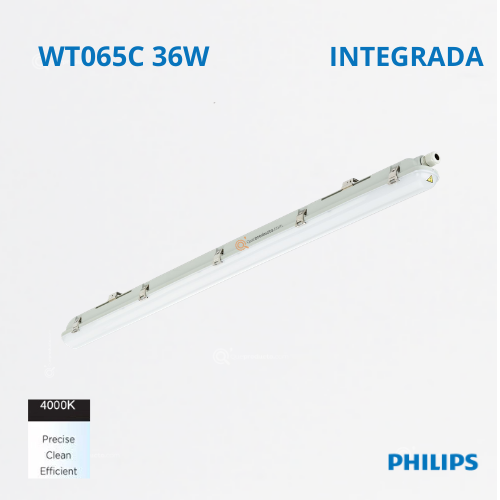LED Luminairia Hermetica WT065C 36W, 4000K, 4500lm, 120-277V, Ref 911401879085, Marca Philips (Bajo Pedido)