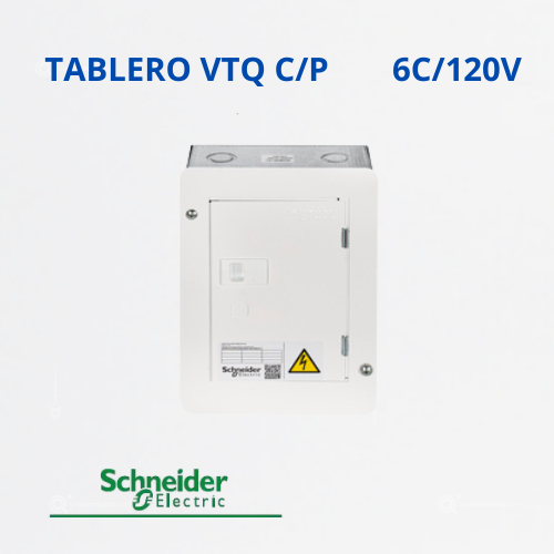 Tablero Enchufable Monofásico 120 V 6 circuitos VTQ 75A, Ref ZA000611015CP, Marca Schneider (Bajo Pedido)