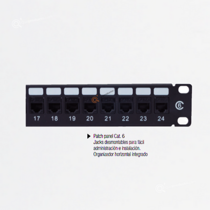 patch panel 1U Categoría 6, 24 puertos, Ref NPP624-0624, Marca Powest (O)