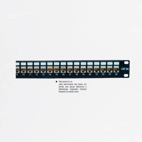 patch panel 1U Categoría 6A, 24 puertos, Ref NPP6A24-1624, Marca Powest (Bajo Pedido)